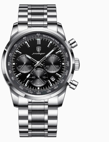 Silver Case- Black Dial - Silver Steel Bracelet